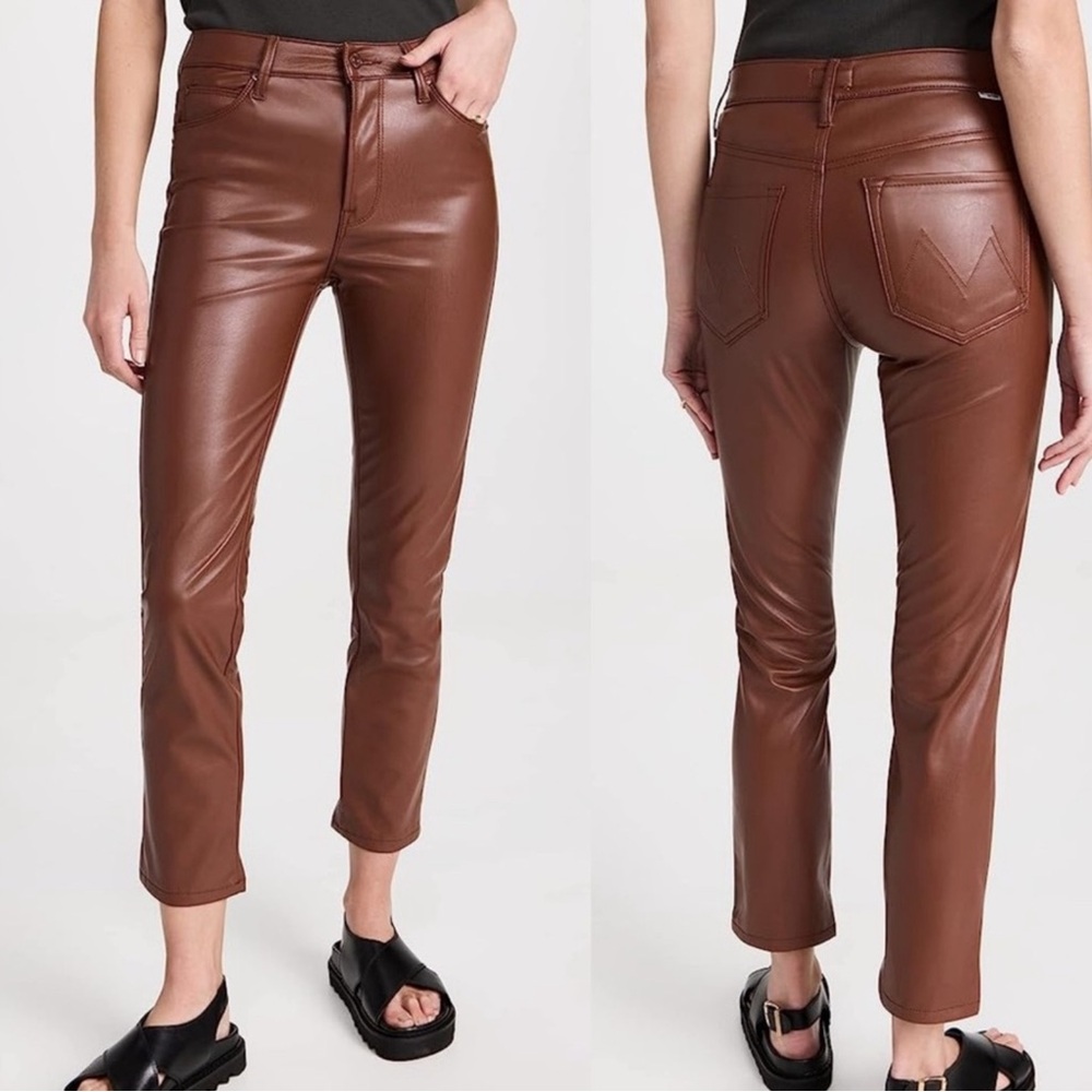 MOTHER The Mid Rise Dazzler Straight Leg Pants Friar Brown Faux Leather Size 29